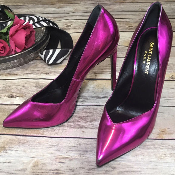 Saint Laurent Shoes - Saint Lauren Pink Mirror Paris Heels